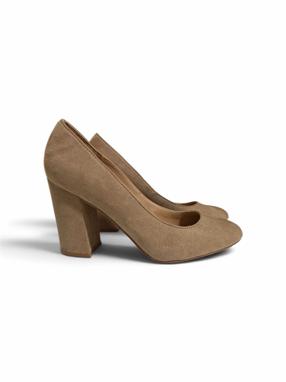 Classic Taupe Suede Block Heel Pumps